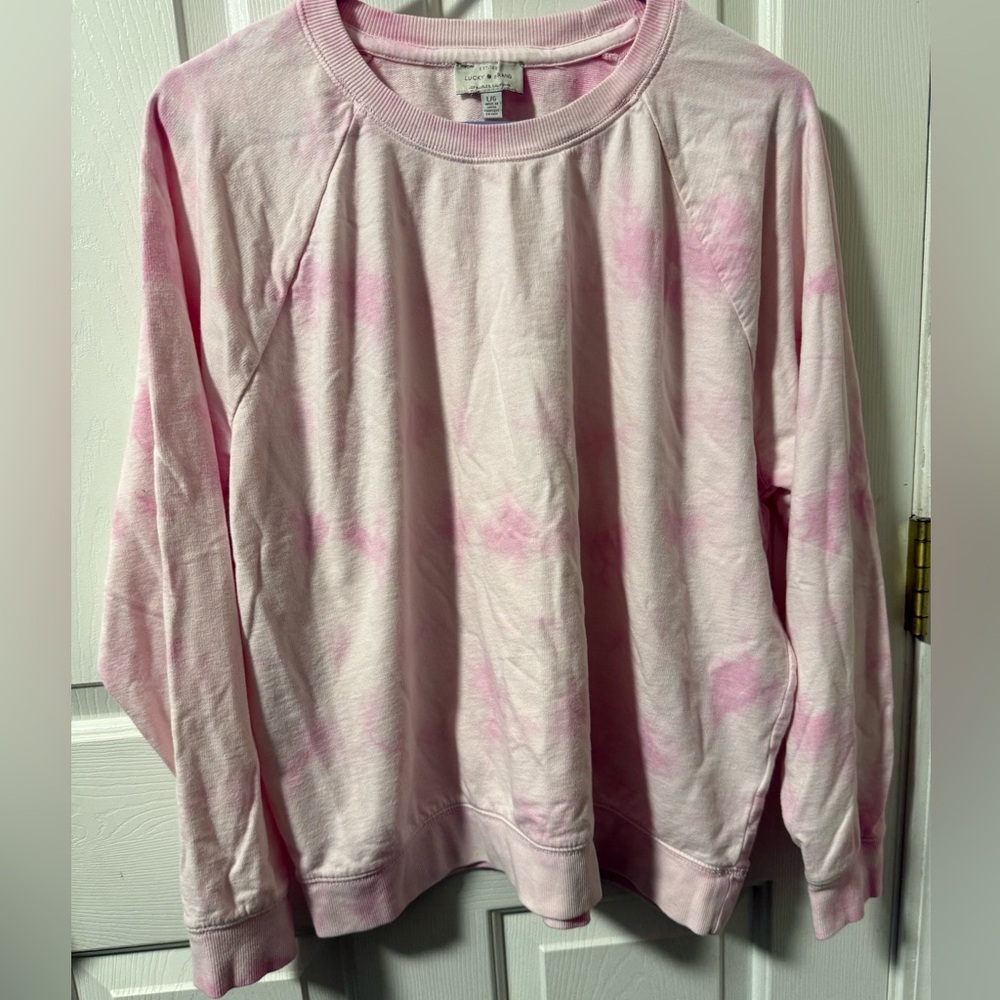 Lucky Brand Light Pink Tie-Dye Crew Neck Raglan Knit Sweatshirt Size Large